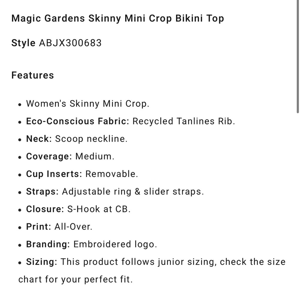 🌸 BILLABONG 🌸 Magic Gardens Skinny Mini Crop Bikini Top - Picture 3 of 4